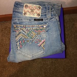 Pink and Blue Boot Cut Miss Me Jeans